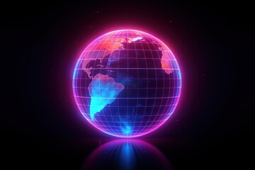 Wall Mural - neon earth wireframe sphere planet light.