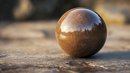 Wall Mural - Close-up of a hand-polished mud ball reflecting light
