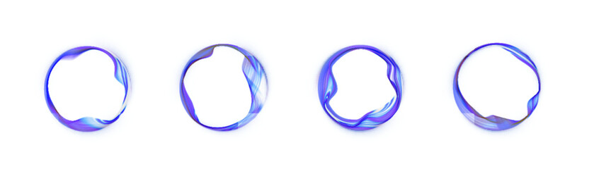 Poster - Collection of glowing blue circular wave frames with fluid shapes and light transparency on white background. Perfect for modern interfaces, sci-fi visuals, or abstract design elements.