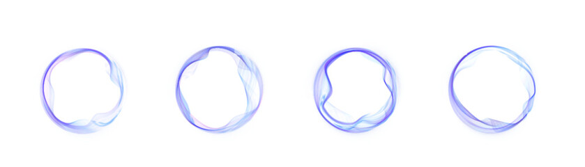 Poster - Collection of glowing blue circular wave frames with fluid shapes and light transparency on white background. Perfect for modern interfaces, sci-fi visuals, or abstract design elements.