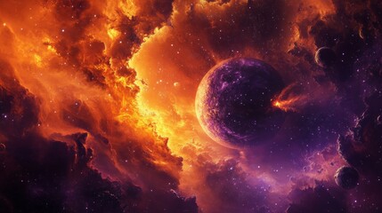 Wall Mural - deep tech technology 8K, high resolution, orange and dark purple