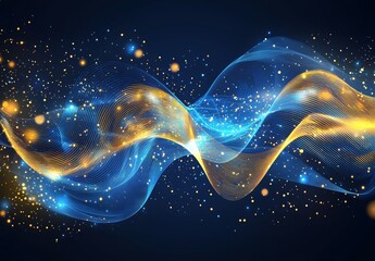 Wall Mural - the background features blue futuristic digital tech with artificial particles and network waves in 