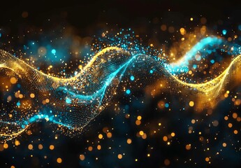 Wall Mural - blue futuristic digital tech incorporates artificial particles and network waves to create an abstra