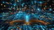 © Bundi - Glowing polygonal lines against a dark background illustrate futuristic digital technology in an open book