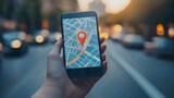 Professional employing gps navigation app on smartphone to search for parking