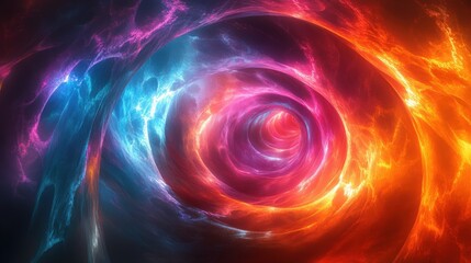 abstract swirling fiery nebula cosmic tunnel vibrant red blue and pink energy vortex