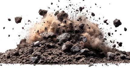 Impactful Earth Explosion: A dynamic explosion of earth, capturing the raw power and energy of geological forces.  Showcasing the dramatic moment.