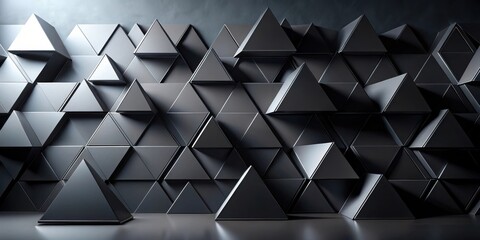 Wall Mural - abstract dark grey triangular geometric wall pattern with pyramidal forms