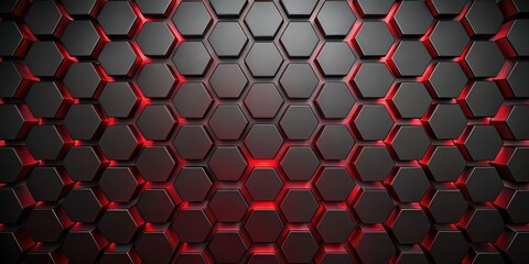 Wall Mural - abstract dark hexagonal grid with red illumination featuring a modern geometric pattern