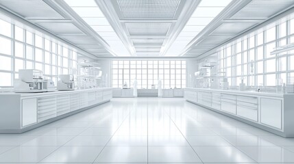 Wall Mural - Interior of a futuristic digital laboratory with a white color scheme in a semiconductor manufacturing factory
