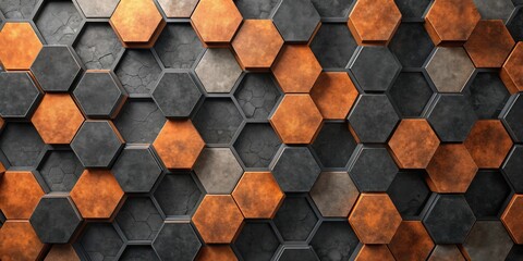 Wall Mural - Abstract Hexagonal Pattern with Oxidized Metal Tones and Dark Background