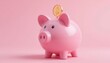 © GIFTE - Savings action financial focus piggy bank illustration soft pink environment side view money concept