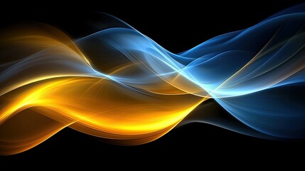Wall Mural - abstract depiction of flowing blue and gold colored wave formations