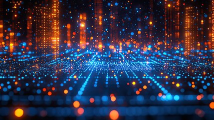 Wall Mural - abstract illustration displaying digital data and glowing light patterns