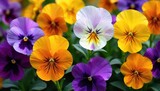 Vibrant pansies in full bloom with shades of purple, yellow, orange, and white,  white,  orange