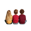 © Gentle Bunny - Three children sit side by side, each with distinct hairstyles, wearing colorful sweaters, facing away from the viewer.