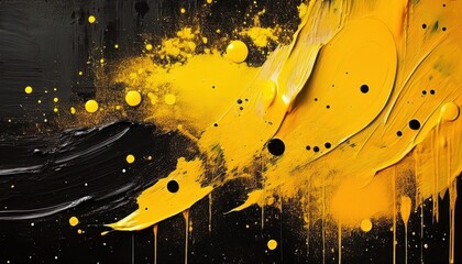 Aufkleber - vivid yellow and black abstract expressionism with dynamic paint splashes, fluid drips, and textured contrast for modern decor

