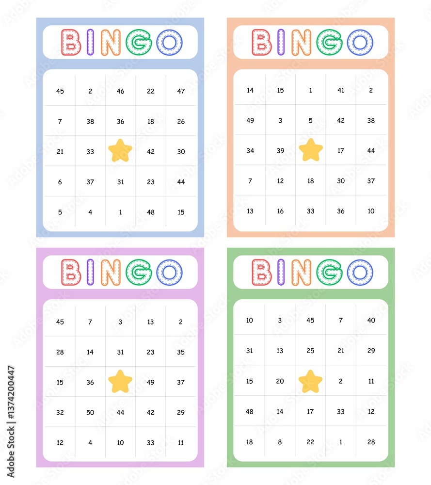 Bingo card random numbers printable template set. Vector illustration ...