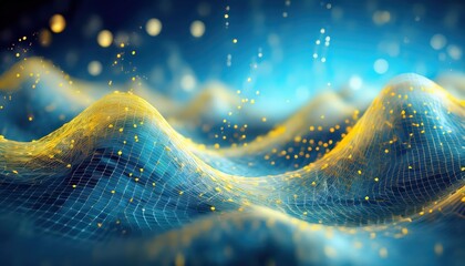 Leinwandbilder - abstract digital landscape with golden mesh wave and glowing particles, futuristic data visualization, ai technology concept


