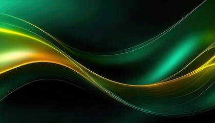 Poster - vibrant green and yellow abstract wave with fluid light streaks on a dark background, perfect for digital art or web design

