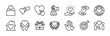 © Vilogsign - Charity thin line icon set. Containing nubes love, care, empathy, donation, help, volunteer, solidarity, support, social, assistance, give, together, relationship, target, global, community vector
