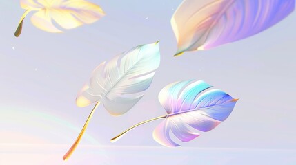 Sticker - holographic monstera leaves float delicately against an ethereal background