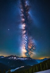 Wall Mural - celestial tapestry of the milky way illuminating the night sky over the towering wilderness of the n
