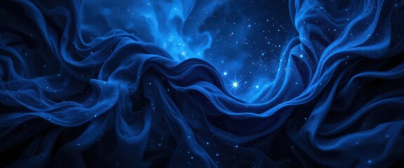 Wall Mural - cosmic silk veil a blue silk background mimicking deep space with swirls and dabs of illumination