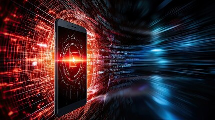 Wall Mural - digital data stream: smartphone and cyberspace
