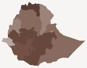 map of ethiopia with regions. just a simple country border map with region division. brown color pal