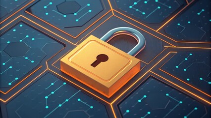 Leinwandbilder - A digital lock on a patterned background symbolizes cybersecurity, privacy, and protection of information in a technological context.