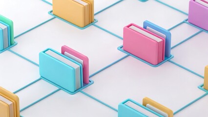 Fototapete - A colorful organizational system featuring pastel cards arranged in a grid, emphasizing organization and categorization.