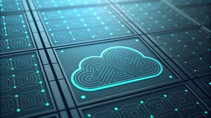 Aufkleber - A stylized cloud logo with intricate patterns sits on a dark, tech-themed background, symbolizing cloud computing and digital innovation.