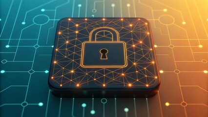 Leinwandbilder - A digital padlock icon on a circuit board background, symbolizing cybersecurity and data protection.