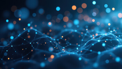 Wall Mural - Glp1 molecule with blue digital effects and light bokeh on dark background.