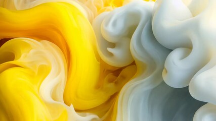 Poster - Yellow and white swirling abstract smoke textures in a vibrant artistic pattern