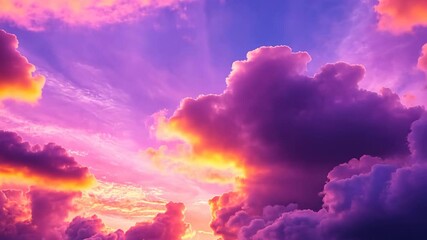 Wall Mural - Vibrant purple and orange sunset sky with dramatic clouds and light rays