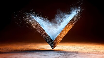 Wall Mural - Dynamic Abstract Composition of Particles and Smoke Forming a V Shape with Color Contrast