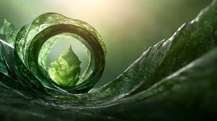 Wall Mural - Abstract Green Organic Forms with Light Play and Textural Depth in a Serene Natural Setting