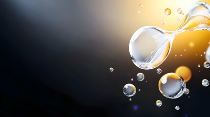 Wall Mural - closeup of clear water droplets on a dark background with illuminating light effects