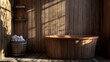 © Juan - Minimalist wooden spa room with freestanding bathtub