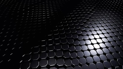 Wall Mural - abstract hexagon pattern: dark metallic surface with reflective shine 4k loop animation backdrop