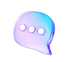 3d glass holographic speech bubble, chat icon for text, message, dialog. iridescent crystal web noti