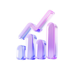 3d glass holographic bar chart, graph or diagram render icon. Rainbow crystal data analysis columns gradient line up. Financial growth statistic for business presentation, web design