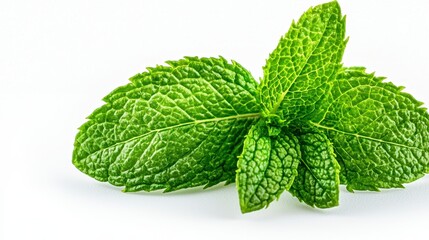 A lush mint plant with vibrant green leaves displayed isolated on a clean white background for culinary use and decoration