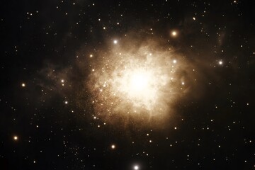 Wall Mural - Star cluster shining with its bright core surrounded by other stars, nebulae and dark matter in the vastness of universe