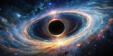 Wall Mural - vast cosmic landscape showcases a black hole at its center, surrounded by swirling gas and brilliant