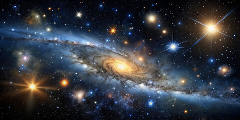 Wall Mural - a stunning spiral galaxy showcases its bright core surrounded by swirling arms filled with stars and