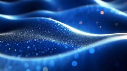 Poster - Shimmering blue waves with sparkling particles, abstract digital art