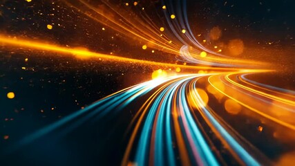 Leinwandbilder - Abstract neon light trails in motion, orange and blue hues, digital concept art